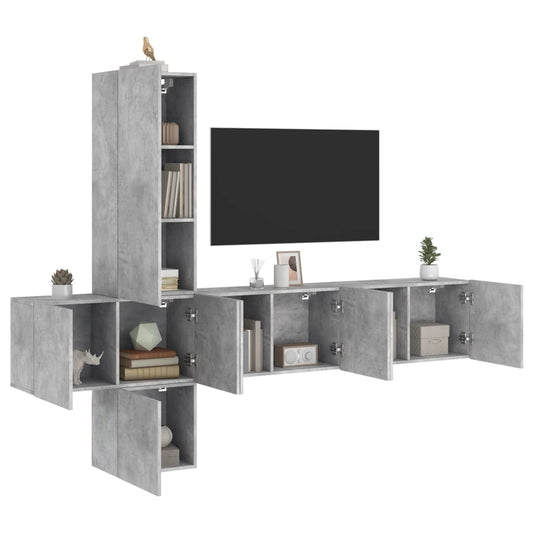 5-delige Tv-wandmeubelset bewerkt hout betongrijs is nu te koop bij PeponiXL, paradijselijk wonen!