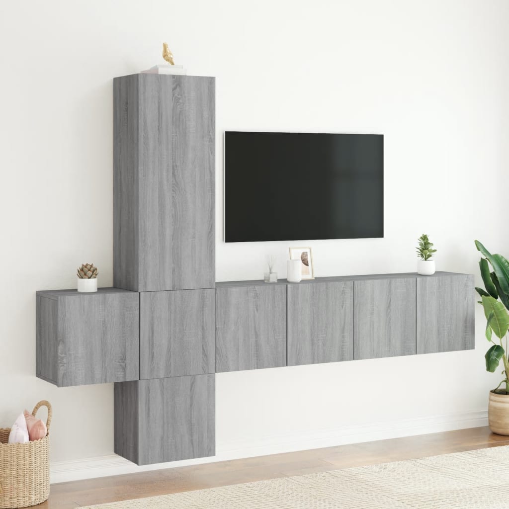 5-delige Tv-wandmeubelset grijs sonoma eikenkleurig is nu te koop bij PeponiXL, paradijselijk wonen!