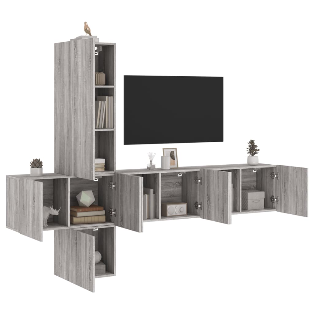 5-delige Tv-wandmeubelset grijs sonoma eikenkleurig is nu te koop bij PeponiXL, paradijselijk wonen!