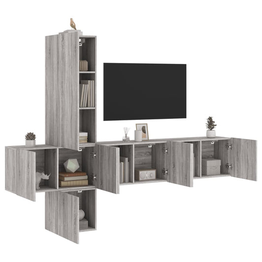5-delige Tv-wandmeubelset grijs sonoma eikenkleurig is nu te koop bij PeponiXL, paradijselijk wonen!