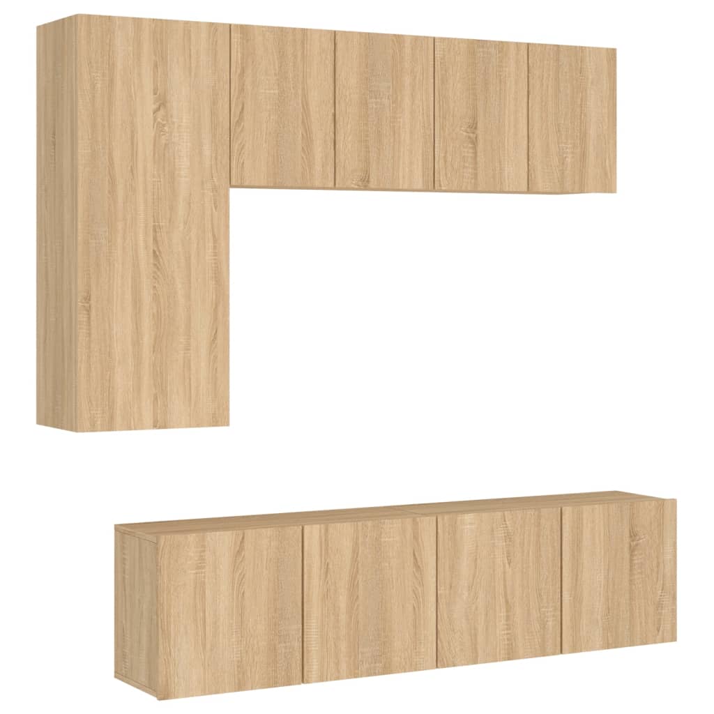 5-delige Tv-wandmeubelset bewerkt hout sonoma eikenkleurig is nu te koop bij PeponiXL, paradijselijk wonen!