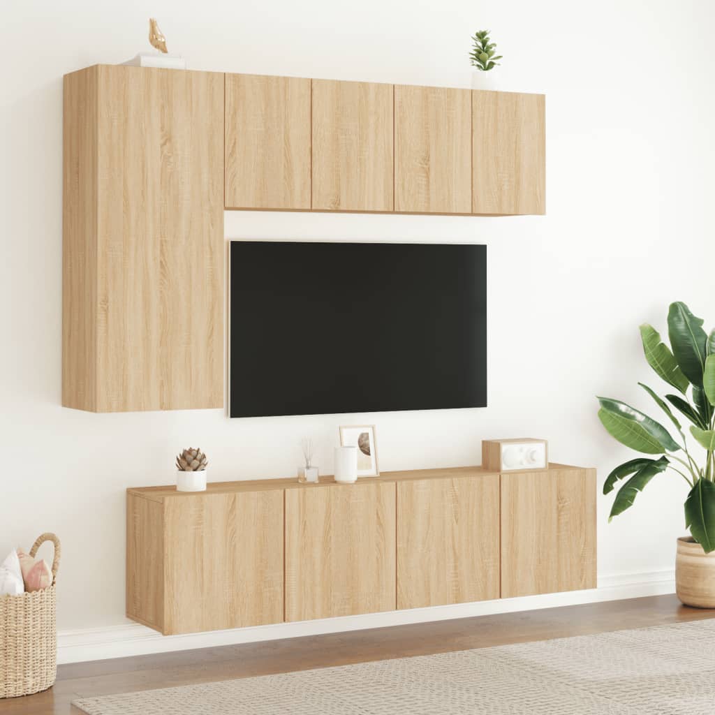 5-delige Tv-wandmeubelset bewerkt hout sonoma eikenkleurig is nu te koop bij PeponiXL, paradijselijk wonen!