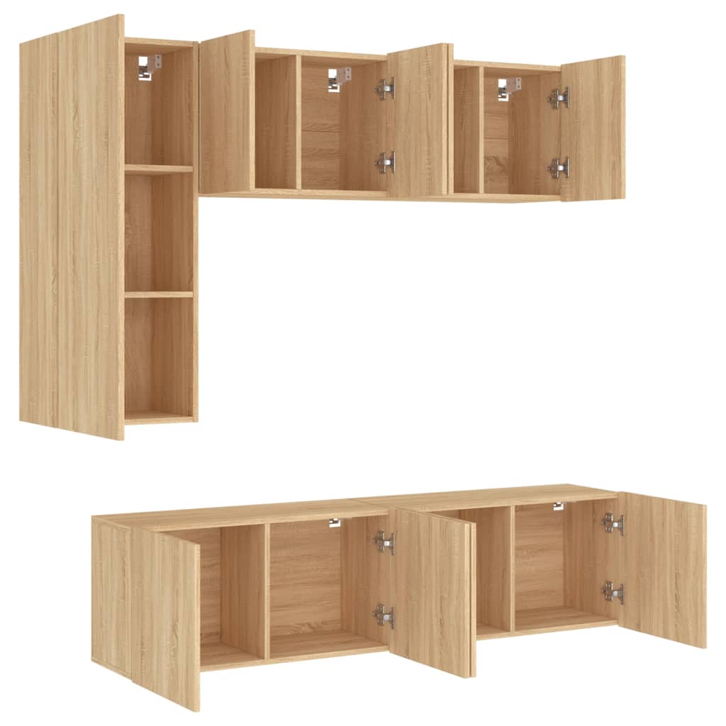 5-delige Tv-wandmeubelset bewerkt hout sonoma eikenkleurig is nu te koop bij PeponiXL, paradijselijk wonen!