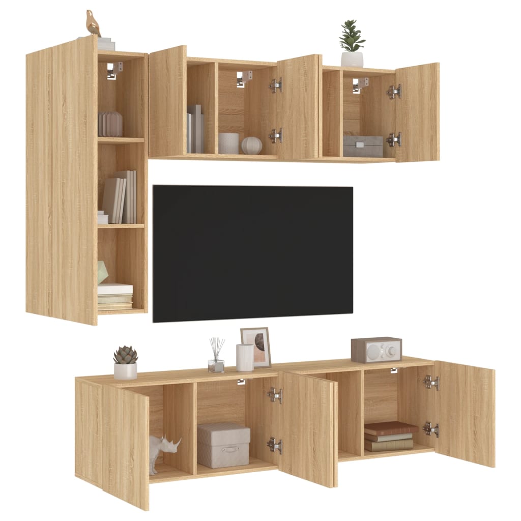 5-delige Tv-wandmeubelset bewerkt hout sonoma eikenkleurig is nu te koop bij PeponiXL, paradijselijk wonen!
