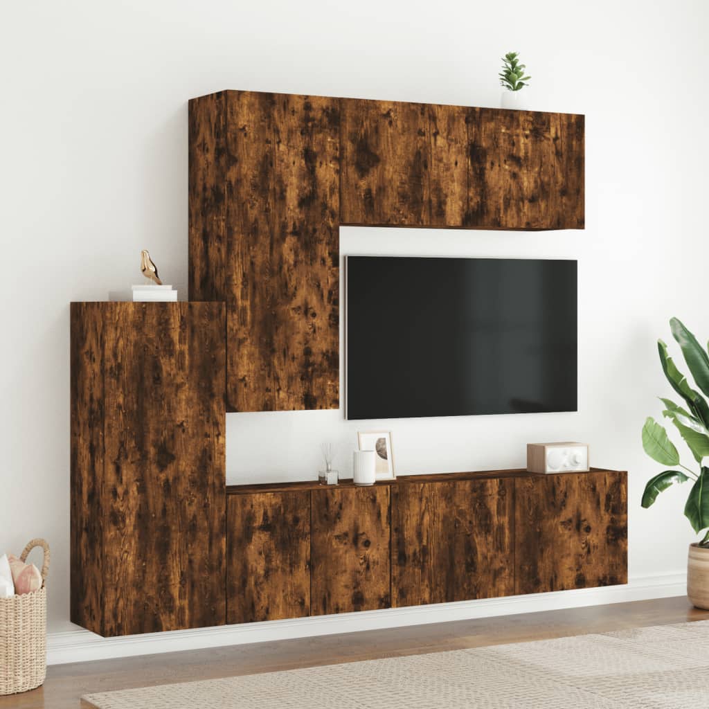 5-delige Tv-wandmeubelset bewerkt hout gerookt eikenkleurig is nu te koop bij PeponiXL, paradijselijk wonen!