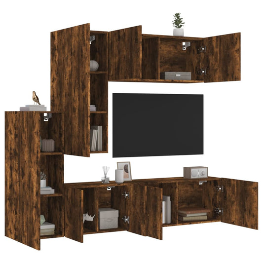 5-delige Tv-wandmeubelset bewerkt hout gerookt eikenkleurig is nu te koop bij PeponiXL, paradijselijk wonen!