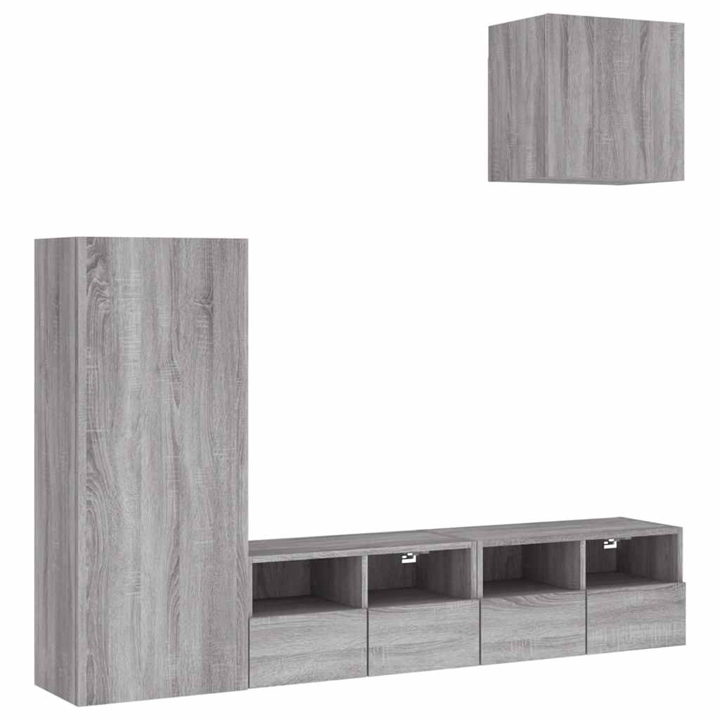 4-delige Tv-wandmeubelset bewerkt hout grijs sonoma is nu te koop bij PeponiXL, paradijselijk wonen!