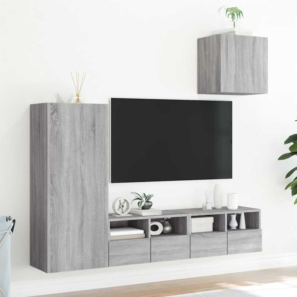 4-delige Tv-wandmeubelset bewerkt hout grijs sonoma is nu te koop bij PeponiXL, paradijselijk wonen!