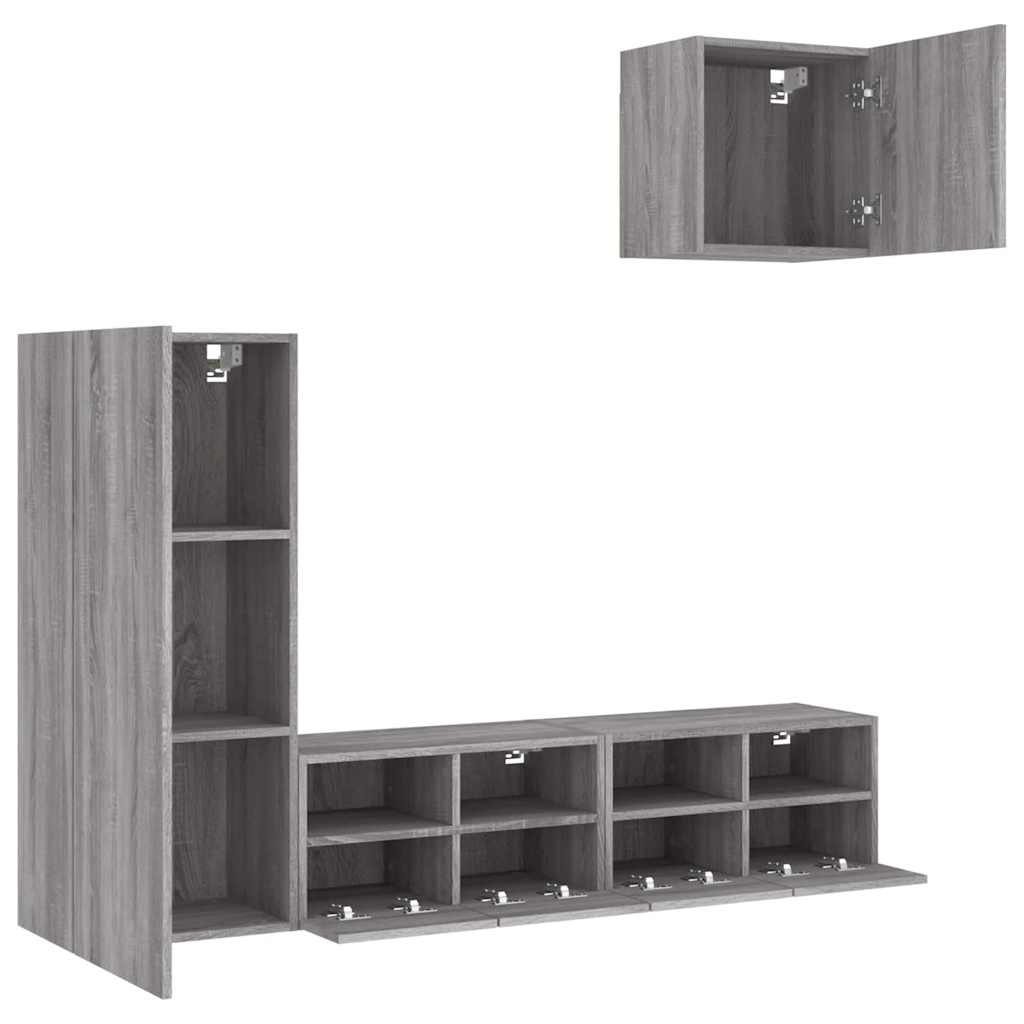 4-delige Tv-wandmeubelset bewerkt hout grijs sonoma is nu te koop bij PeponiXL, paradijselijk wonen!