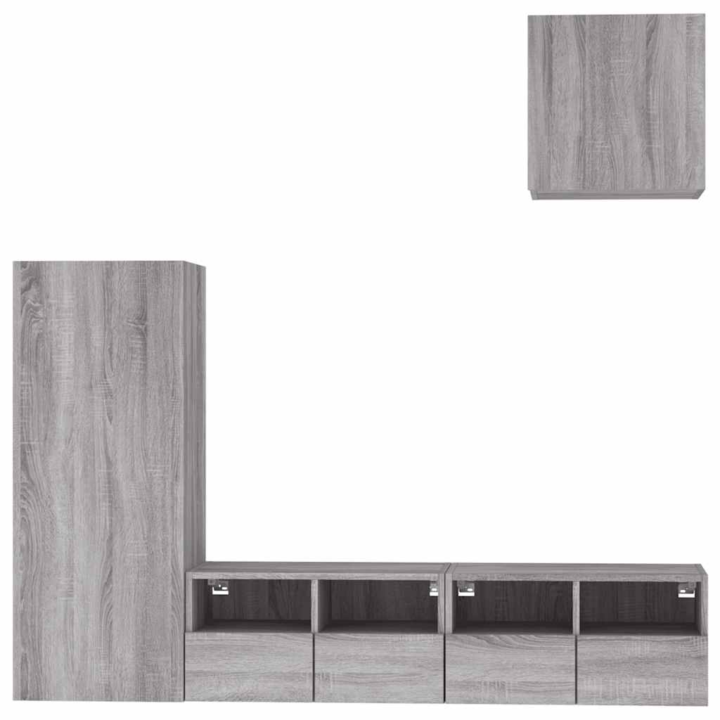 4-delige Tv-wandmeubelset bewerkt hout grijs sonoma is nu te koop bij PeponiXL, paradijselijk wonen!