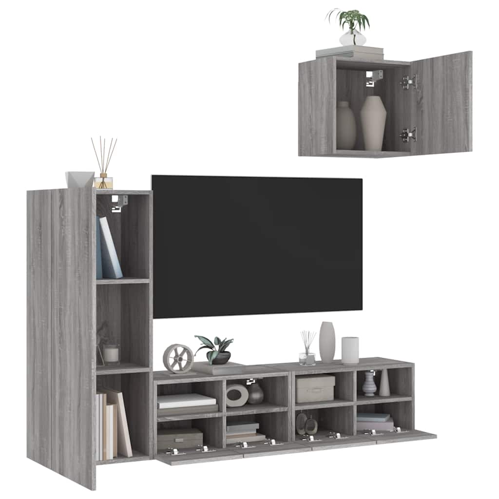 4-delige Tv-wandmeubelset bewerkt hout grijs sonoma is nu te koop bij PeponiXL, paradijselijk wonen!