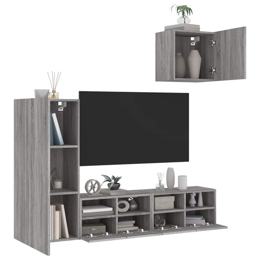 4-delige Tv-wandmeubelset bewerkt hout grijs sonoma is nu te koop bij PeponiXL, paradijselijk wonen!