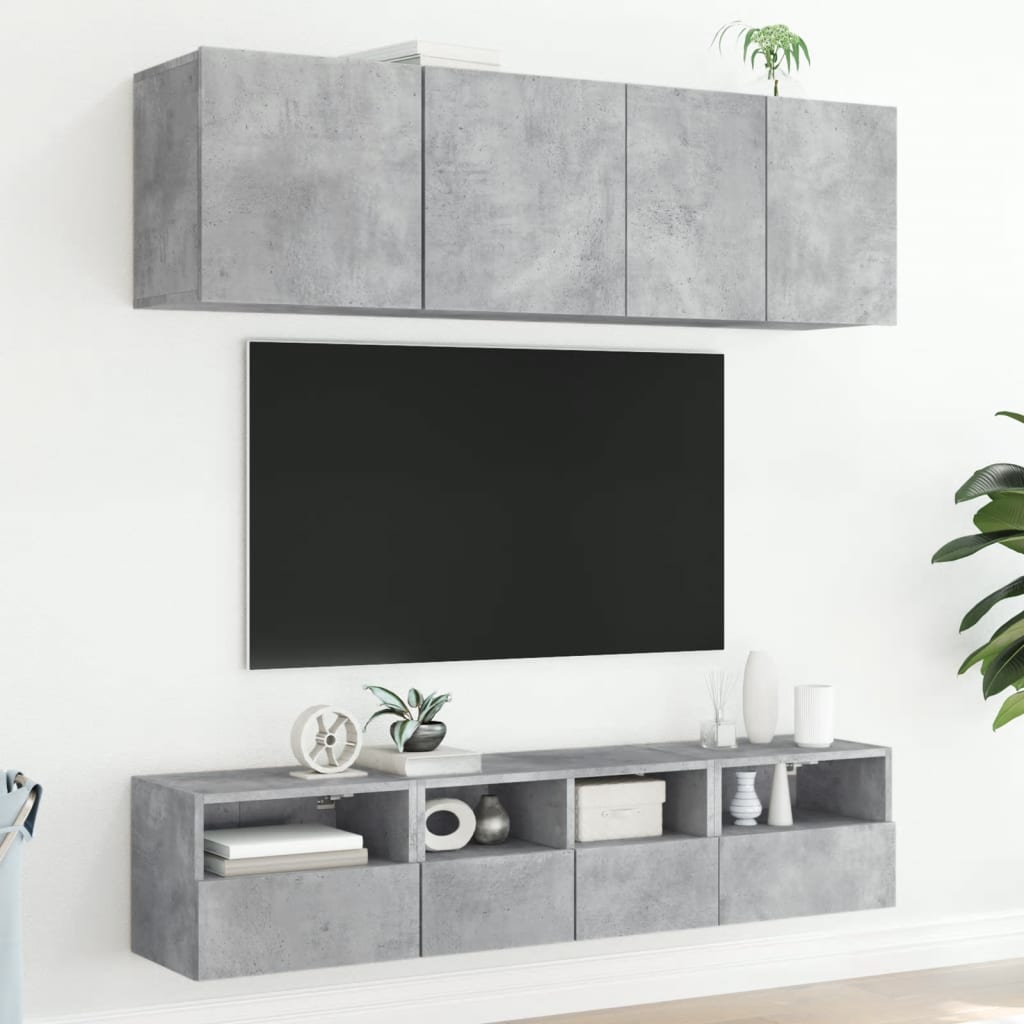 5-delige Tv-wandmeubelset bewerkt hout betongrijs is nu te koop bij PeponiXL, paradijselijk wonen!