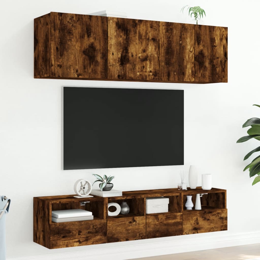 5-delige Tv-wandmeubelset bewerkt hout gerookt eikenkleurig is nu te koop bij PeponiXL, paradijselijk wonen!