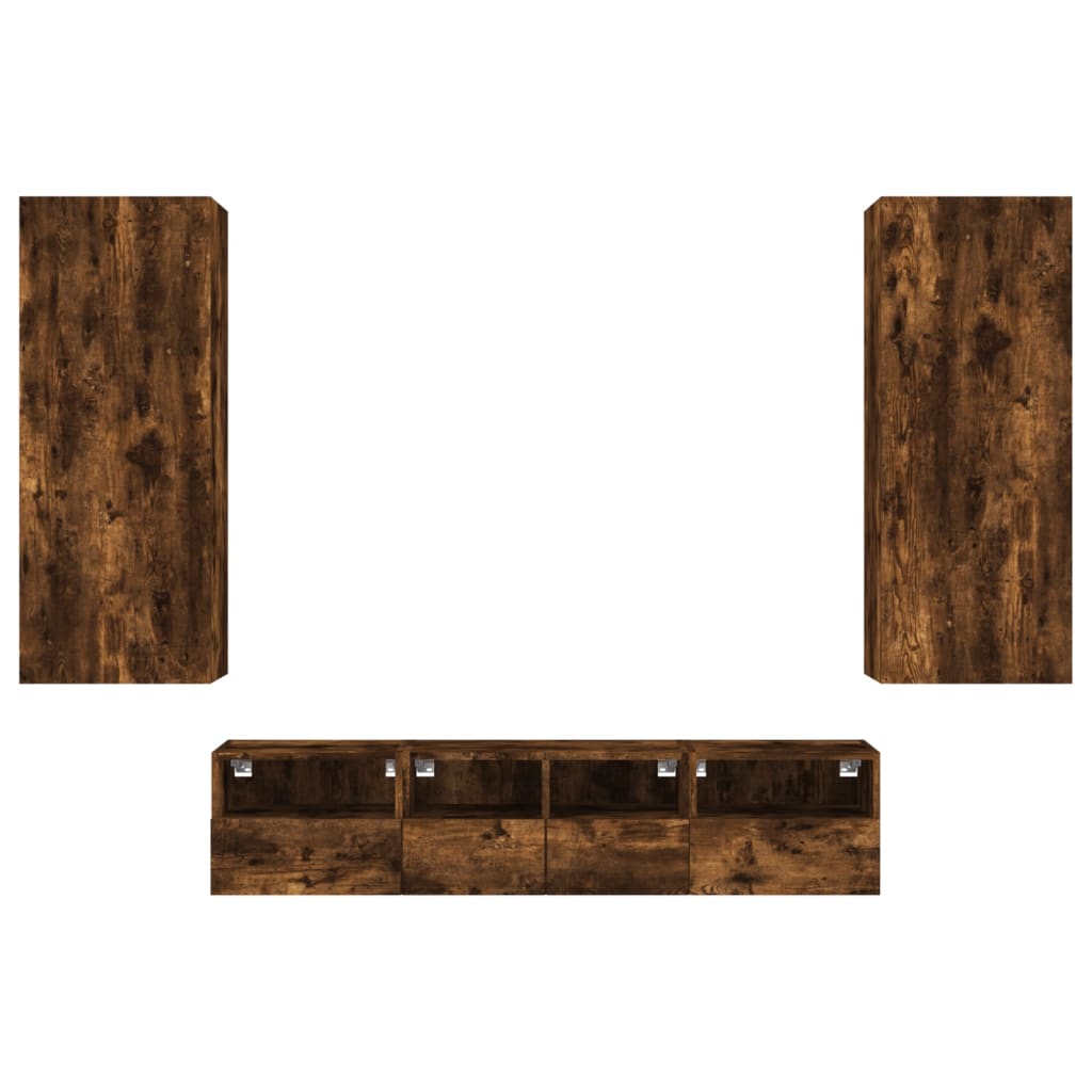 5-delige Tv-wandmeubelset bewerkt hout gerookt eikenkleurig is nu te koop bij PeponiXL, paradijselijk wonen!