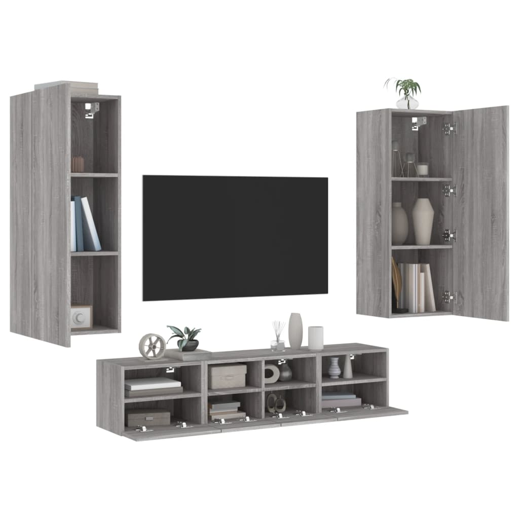 5-delige Tv-wandmeubelset grijs sonoma eikenkleurig is nu te koop bij PeponiXL, paradijselijk wonen!