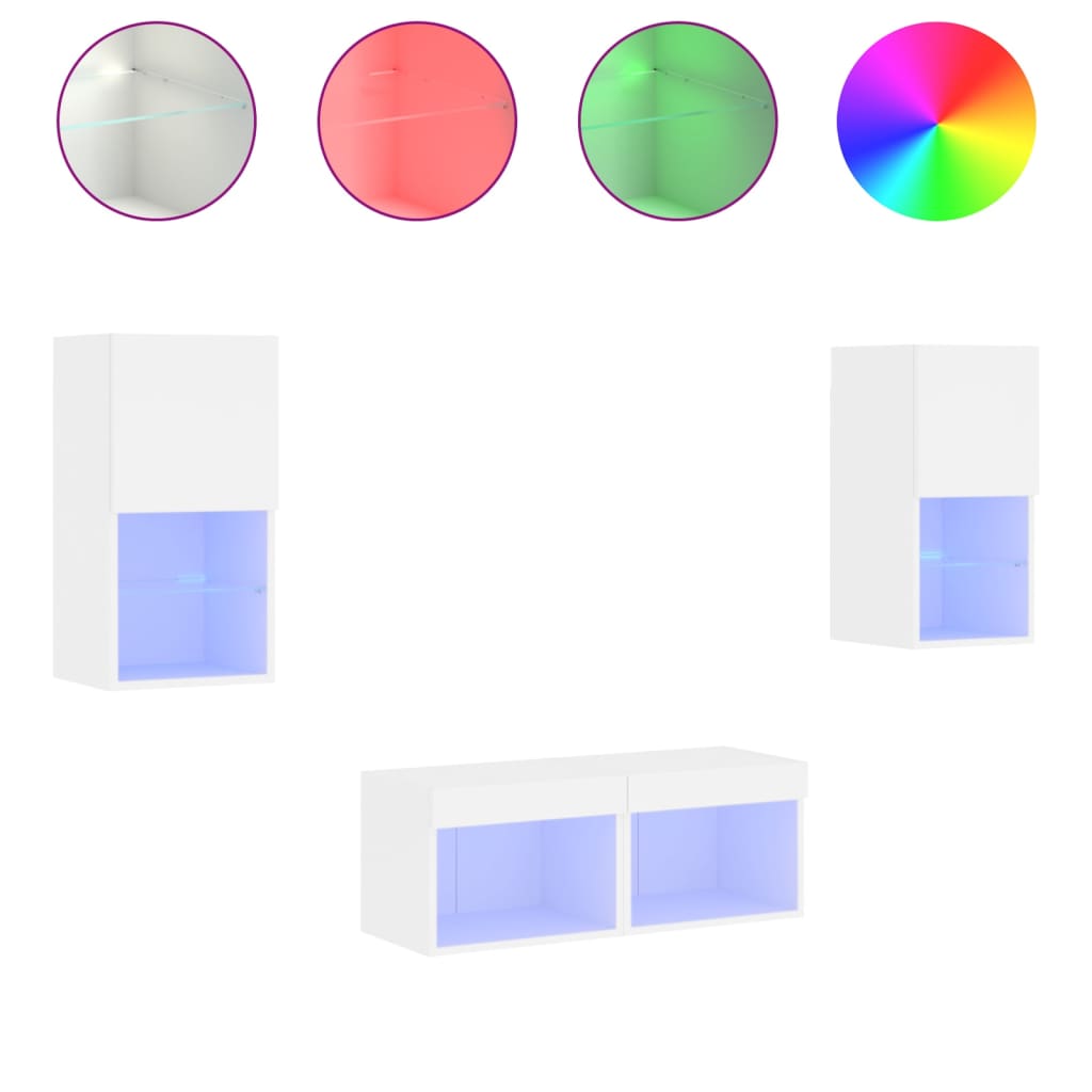 4-delige tv-wandmeubelset met LED-verlichting wit is nu te koop bij PeponiXL, paradijselijk wonen!