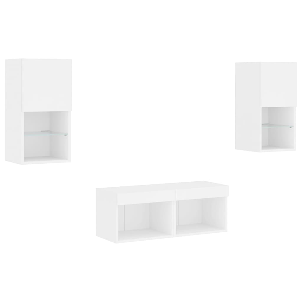 4-delige tv-wandmeubelset met LED-verlichting wit is nu te koop bij PeponiXL, paradijselijk wonen!