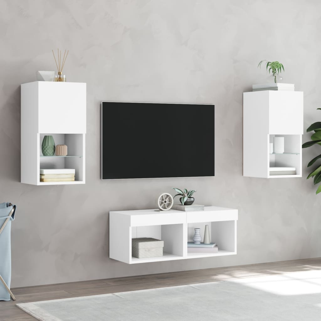 4-delige tv-wandmeubelset met LED-verlichting wit is nu te koop bij PeponiXL, paradijselijk wonen!