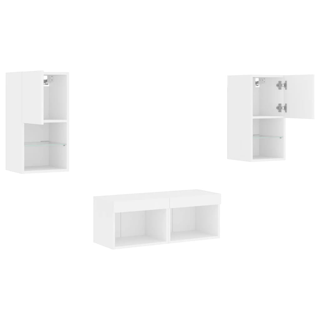 4-delige tv-wandmeubelset met LED-verlichting wit is nu te koop bij PeponiXL, paradijselijk wonen!