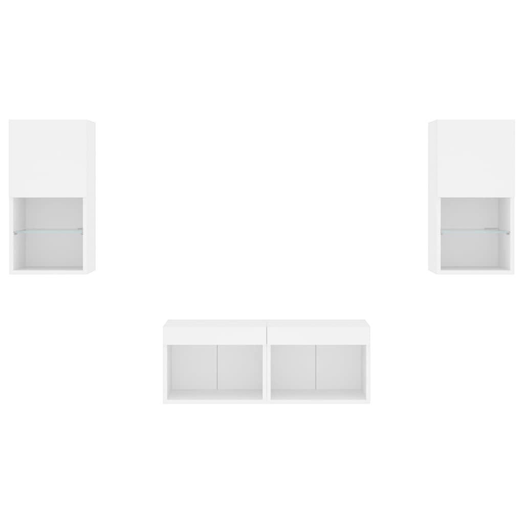 4-delige tv-wandmeubelset met LED-verlichting wit is nu te koop bij PeponiXL, paradijselijk wonen!