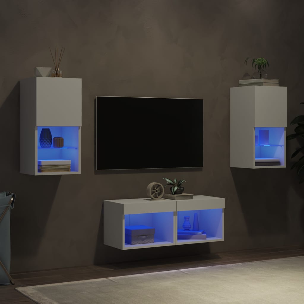 4-delige tv-wandmeubelset met LED-verlichting wit is nu te koop bij PeponiXL, paradijselijk wonen!