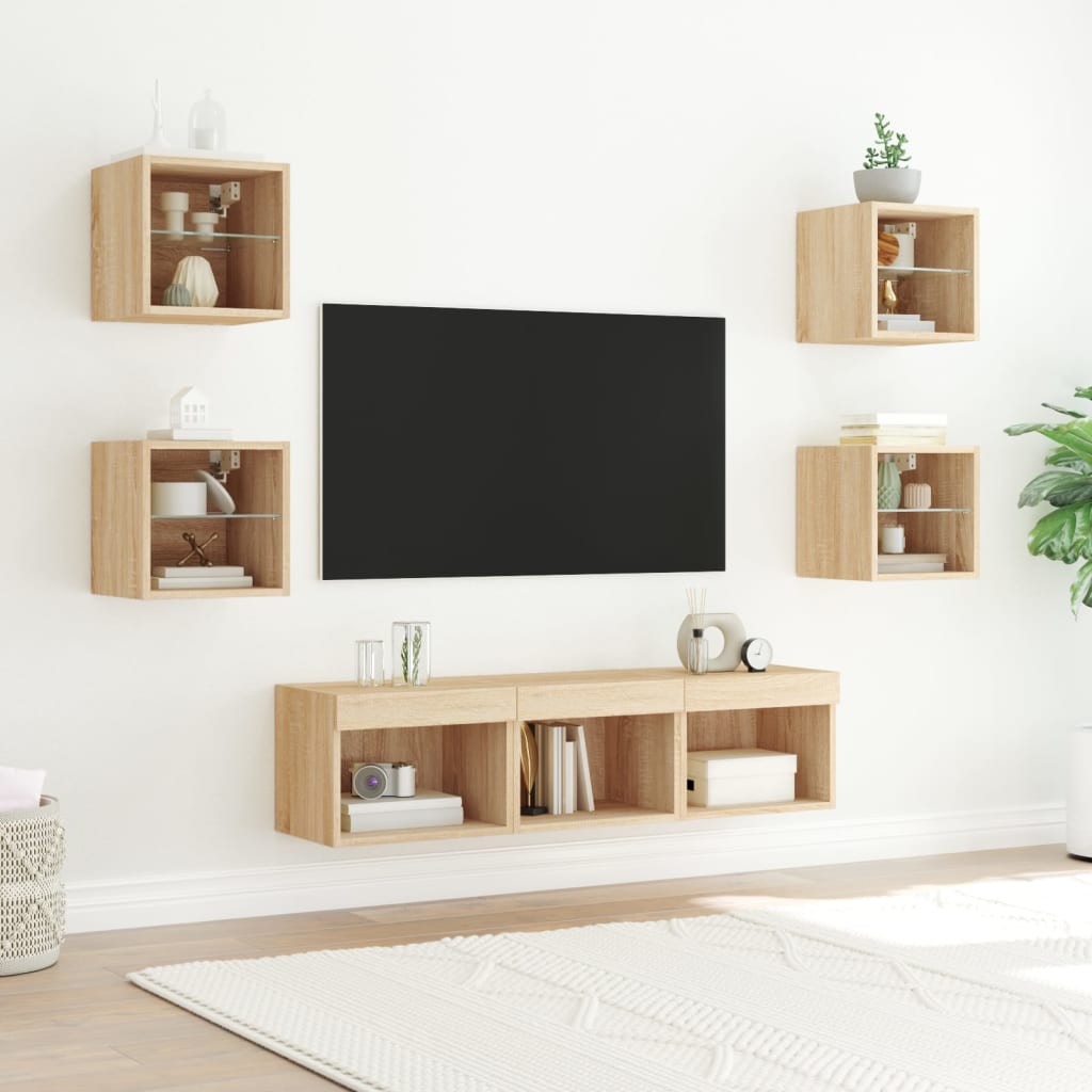 7-delige Tv-wandmeubelset met LED bewerkt hout sonoma eiken is nu te koop bij PeponiXL, paradijselijk wonen!