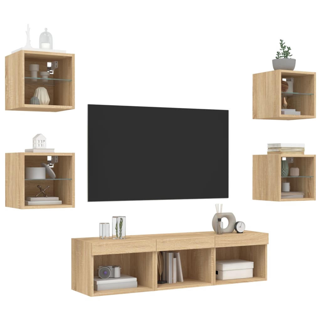 7-delige Tv-wandmeubelset met LED bewerkt hout sonoma eiken is nu te koop bij PeponiXL, paradijselijk wonen!