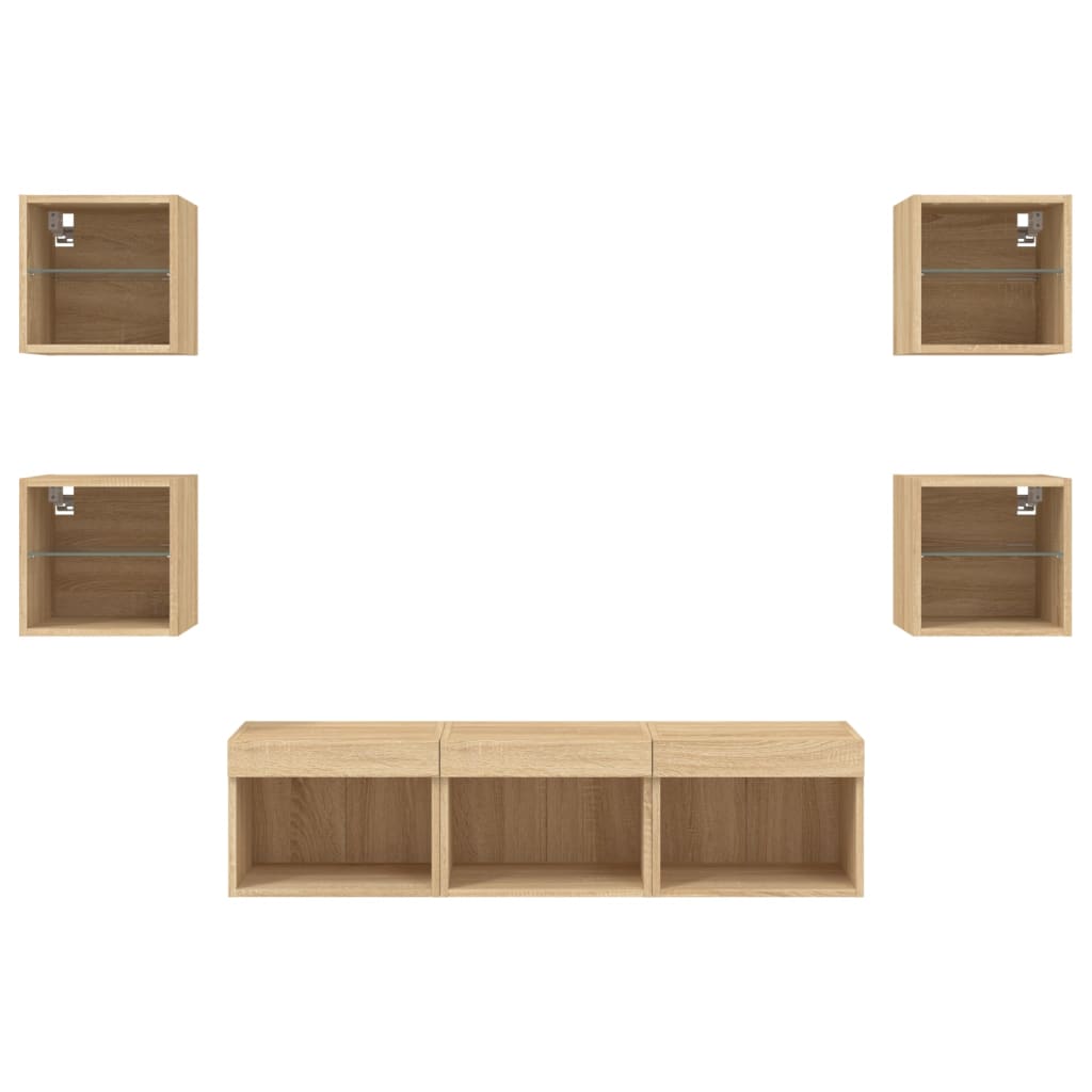 7-delige Tv-wandmeubelset met LED bewerkt hout sonoma eiken is nu te koop bij PeponiXL, paradijselijk wonen!