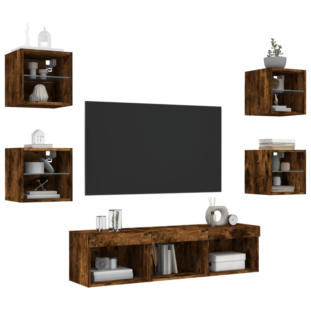 7-delige tv-wandmeubelset met LED bewerkt hout gerookt eiken is nu te koop bij PeponiXL, paradijselijk wonen!