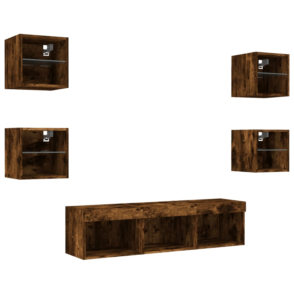 7-delige tv-wandmeubelset met LED bewerkt hout gerookt eiken is nu te koop bij PeponiXL, paradijselijk wonen!