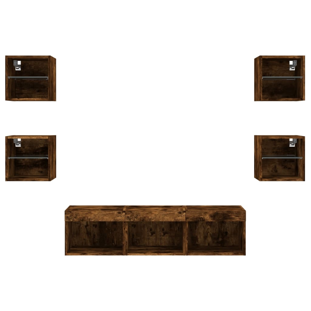 7-delige tv-wandmeubelset met LED bewerkt hout gerookt eiken is nu te koop bij PeponiXL, paradijselijk wonen!
