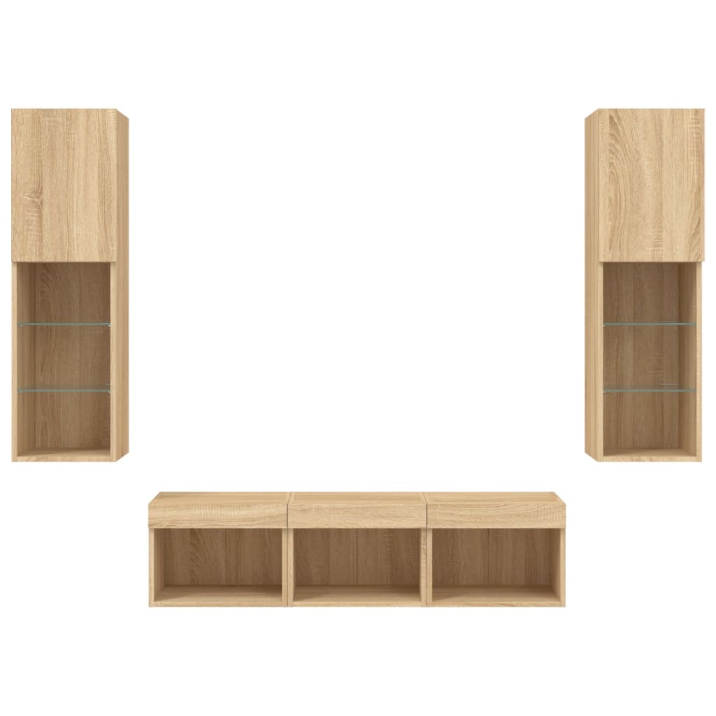 5-delige Tv-wandmeubelset met LED bewerkt hout sonoma eiken is nu te koop bij PeponiXL, paradijselijk wonen!