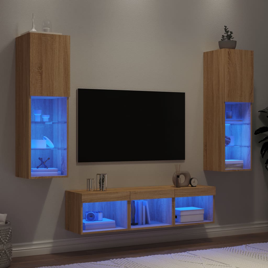 5-delige Tv-wandmeubelset met LED bewerkt hout sonoma eiken is nu te koop bij PeponiXL, paradijselijk wonen!