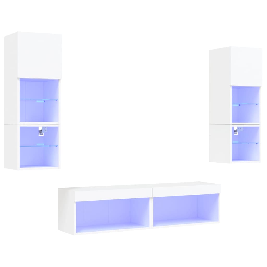 6-delige Tv-wandmeubelset met LED-verlichting bewerkt hout wit is nu te koop bij PeponiXL, paradijselijk wonen!