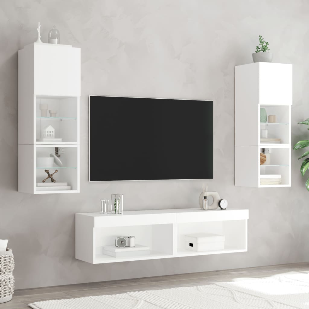 6-delige Tv-wandmeubelset met LED-verlichting bewerkt hout wit is nu te koop bij PeponiXL, paradijselijk wonen!