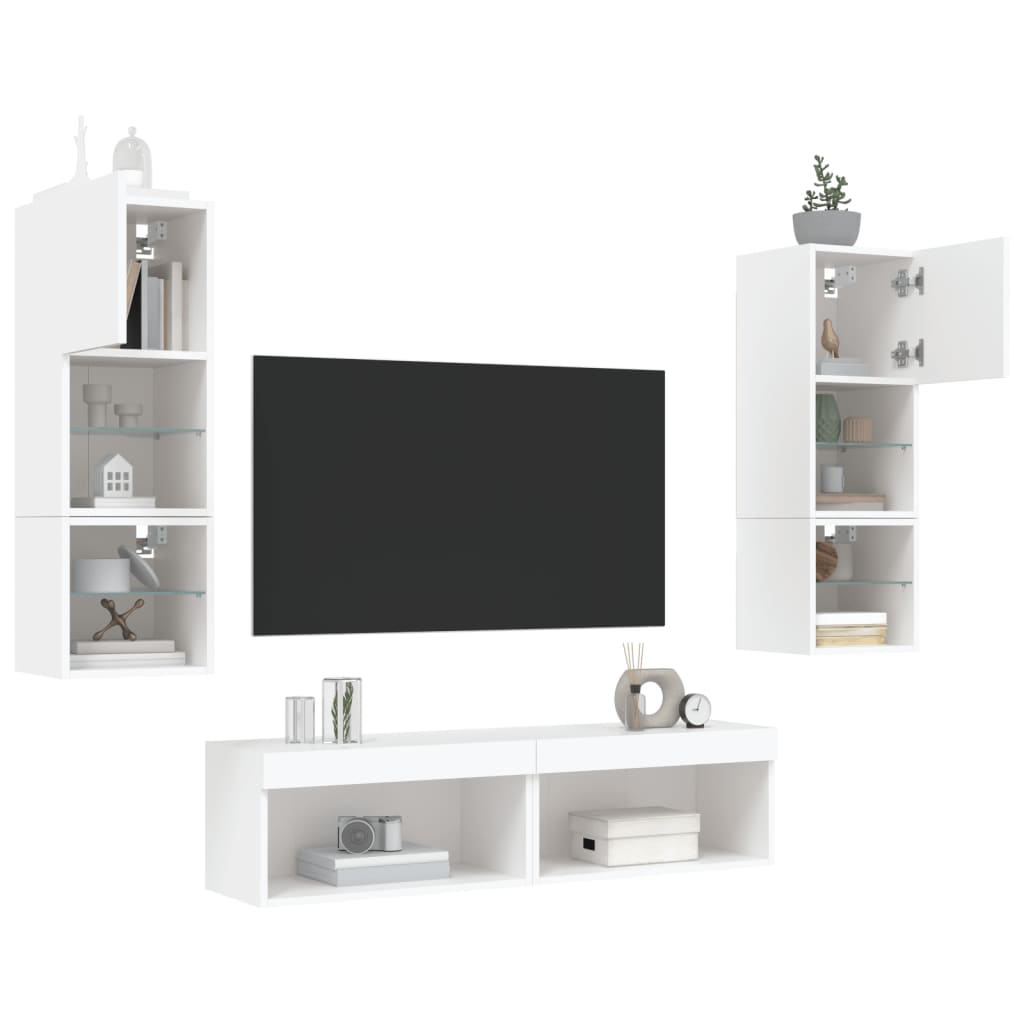 6-delige Tv-wandmeubelset met LED-verlichting bewerkt hout wit is nu te koop bij PeponiXL, paradijselijk wonen!