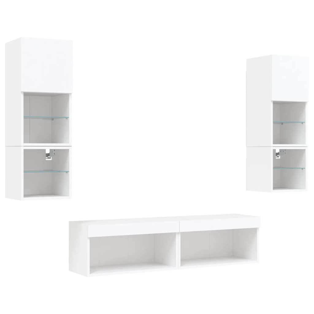 6-delige Tv-wandmeubelset met LED-verlichting bewerkt hout wit is nu te koop bij PeponiXL, paradijselijk wonen!