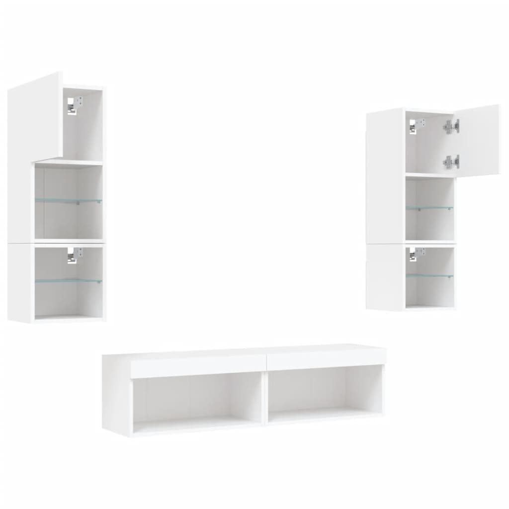 6-delige Tv-wandmeubelset met LED-verlichting bewerkt hout wit is nu te koop bij PeponiXL, paradijselijk wonen!