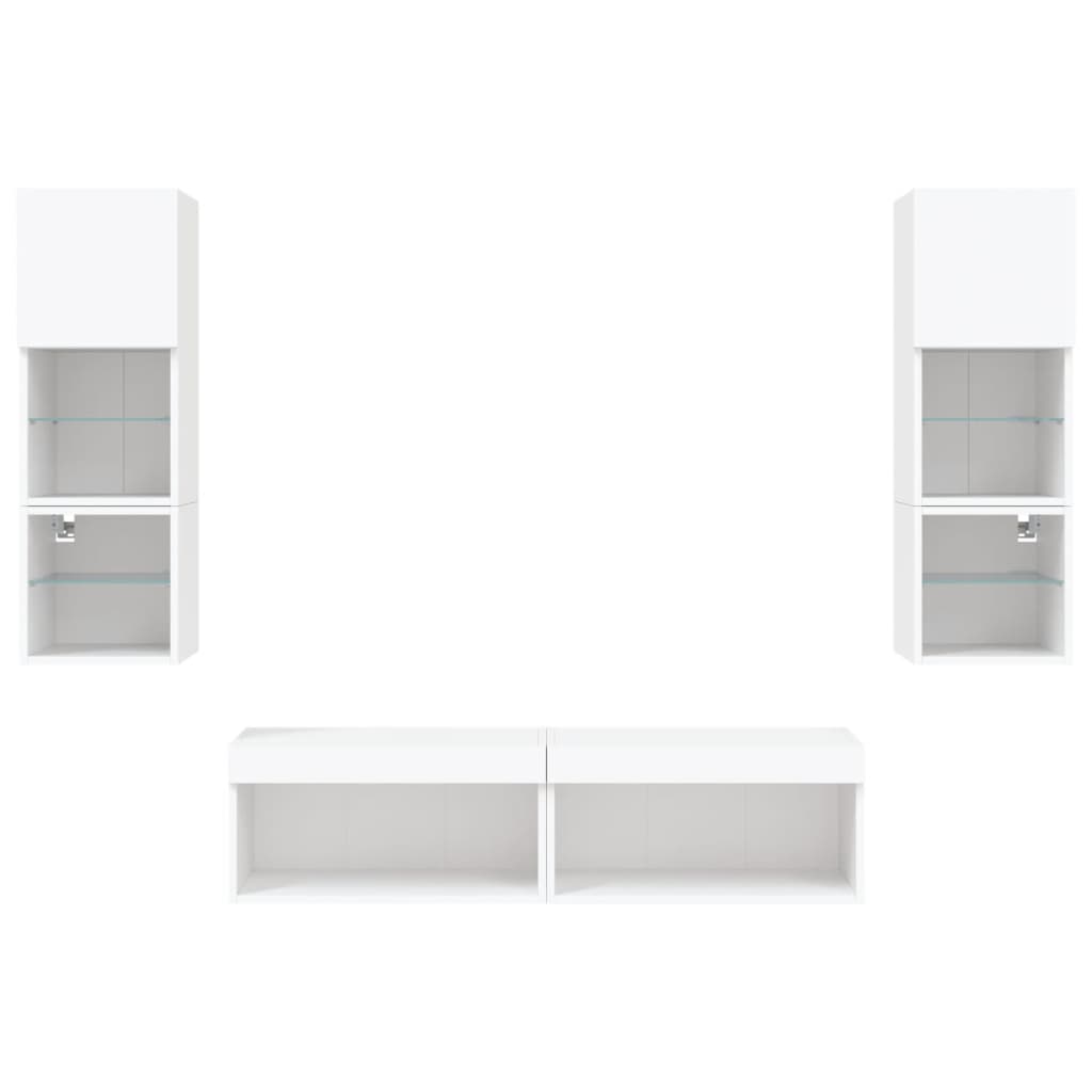 6-delige Tv-wandmeubelset met LED-verlichting bewerkt hout wit is nu te koop bij PeponiXL, paradijselijk wonen!
