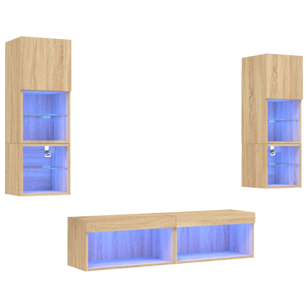 6-delige Tv-wandmeubelset met LED bewerkt hout sonoma eiken is nu te koop bij PeponiXL, paradijselijk wonen!