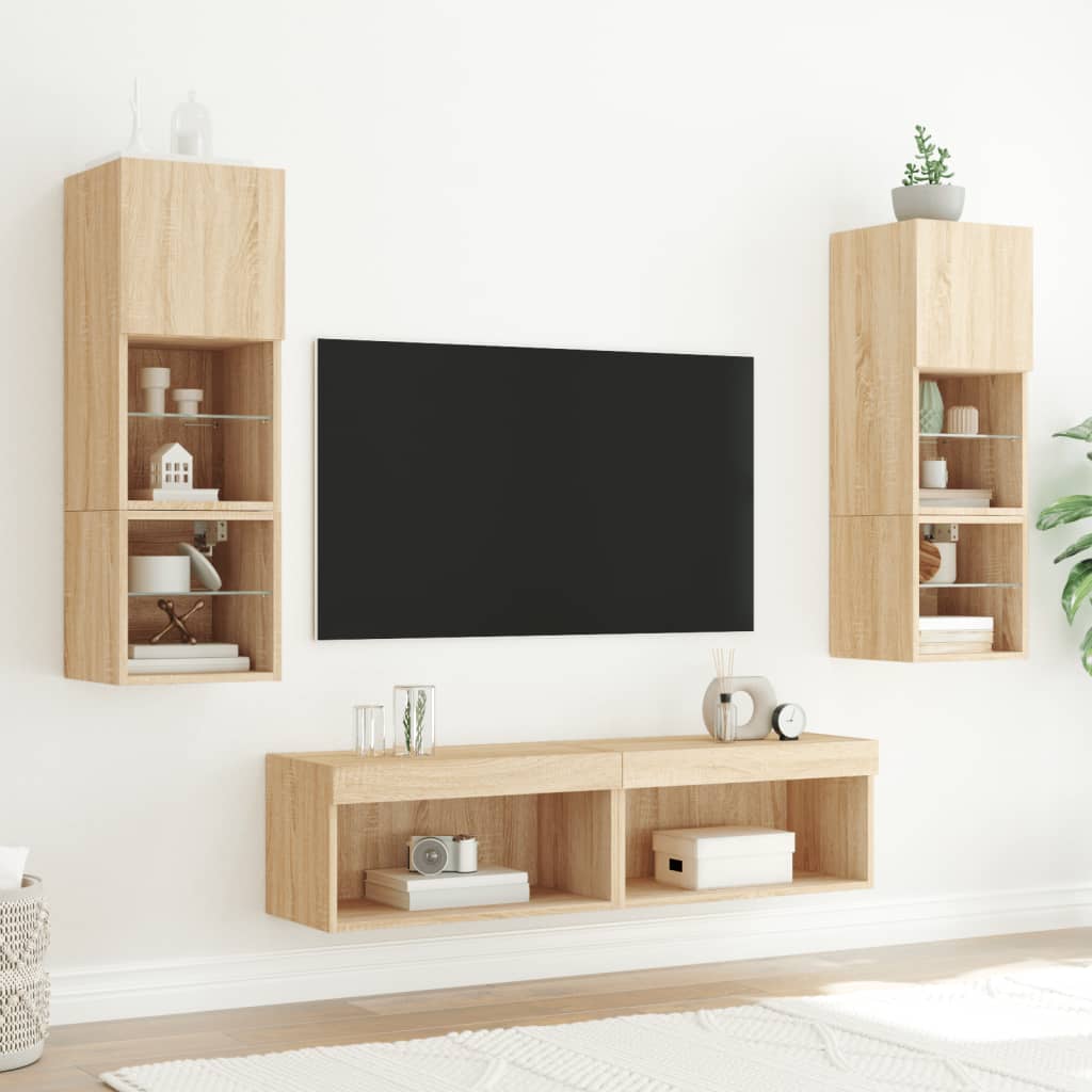 6-delige Tv-wandmeubelset met LED bewerkt hout sonoma eiken is nu te koop bij PeponiXL, paradijselijk wonen!