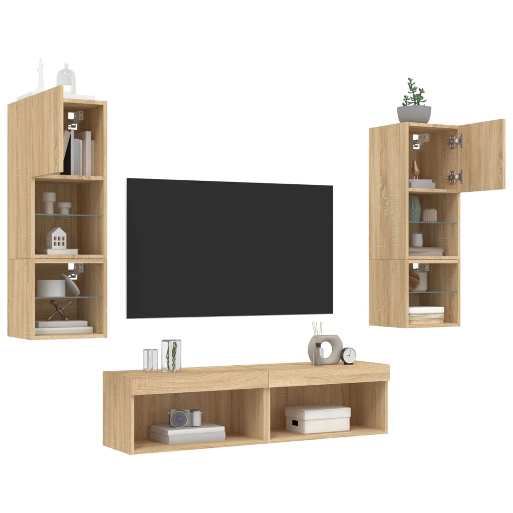6-delige Tv-wandmeubelset met LED bewerkt hout sonoma eiken is nu te koop bij PeponiXL, paradijselijk wonen!