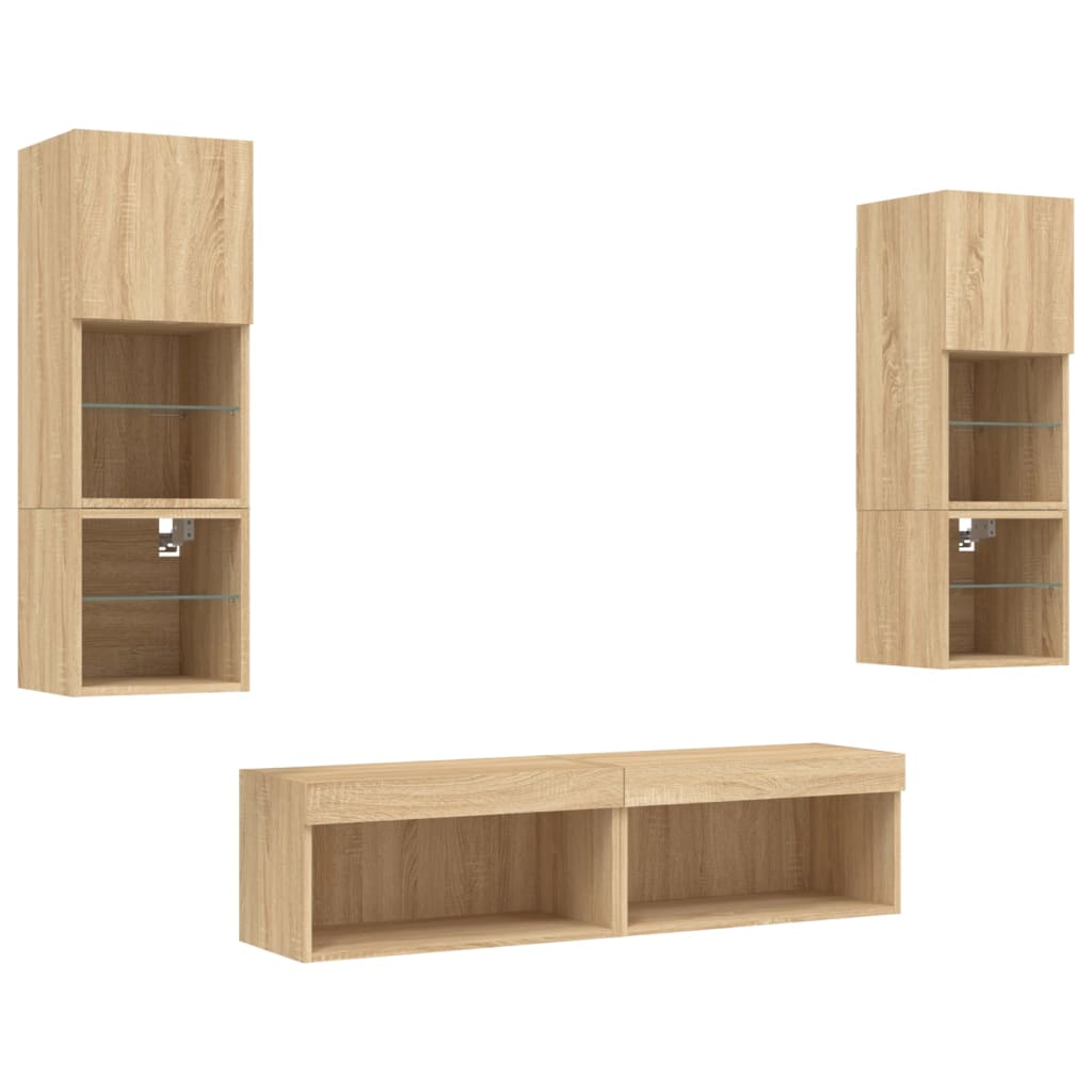 6-delige Tv-wandmeubelset met LED bewerkt hout sonoma eiken is nu te koop bij PeponiXL, paradijselijk wonen!