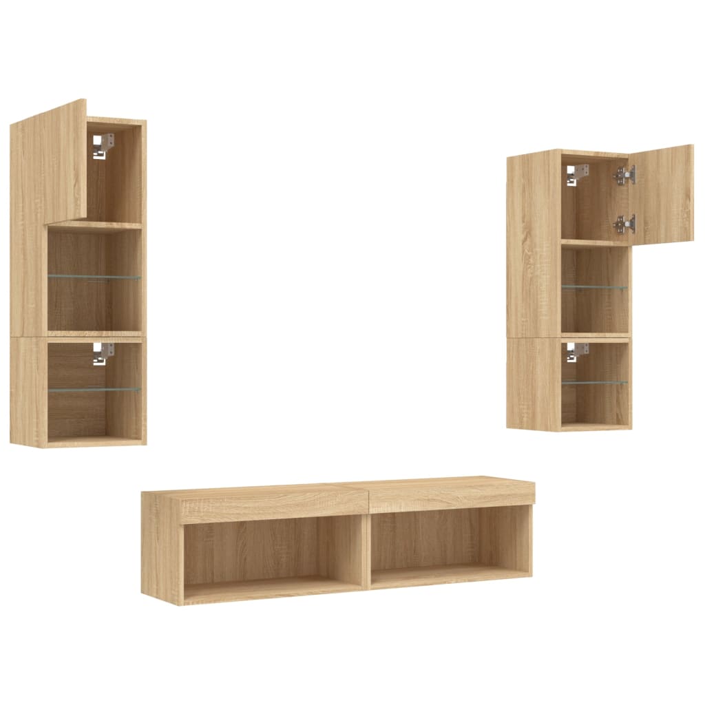 6-delige Tv-wandmeubelset met LED bewerkt hout sonoma eiken is nu te koop bij PeponiXL, paradijselijk wonen!
