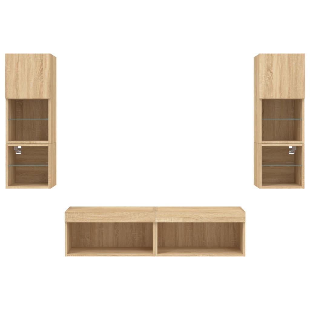 6-delige Tv-wandmeubelset met LED bewerkt hout sonoma eiken is nu te koop bij PeponiXL, paradijselijk wonen!