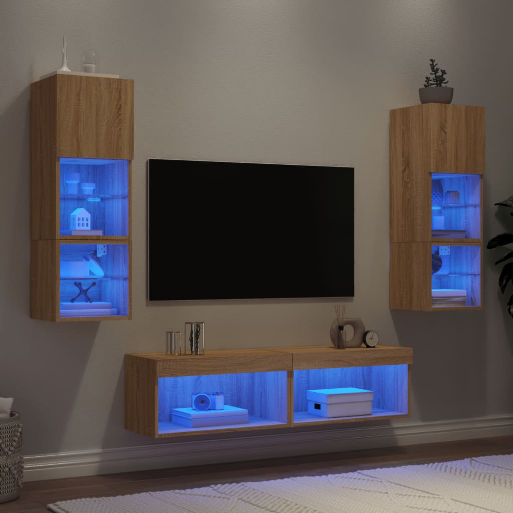6-delige Tv-wandmeubelset met LED bewerkt hout sonoma eiken is nu te koop bij PeponiXL, paradijselijk wonen!