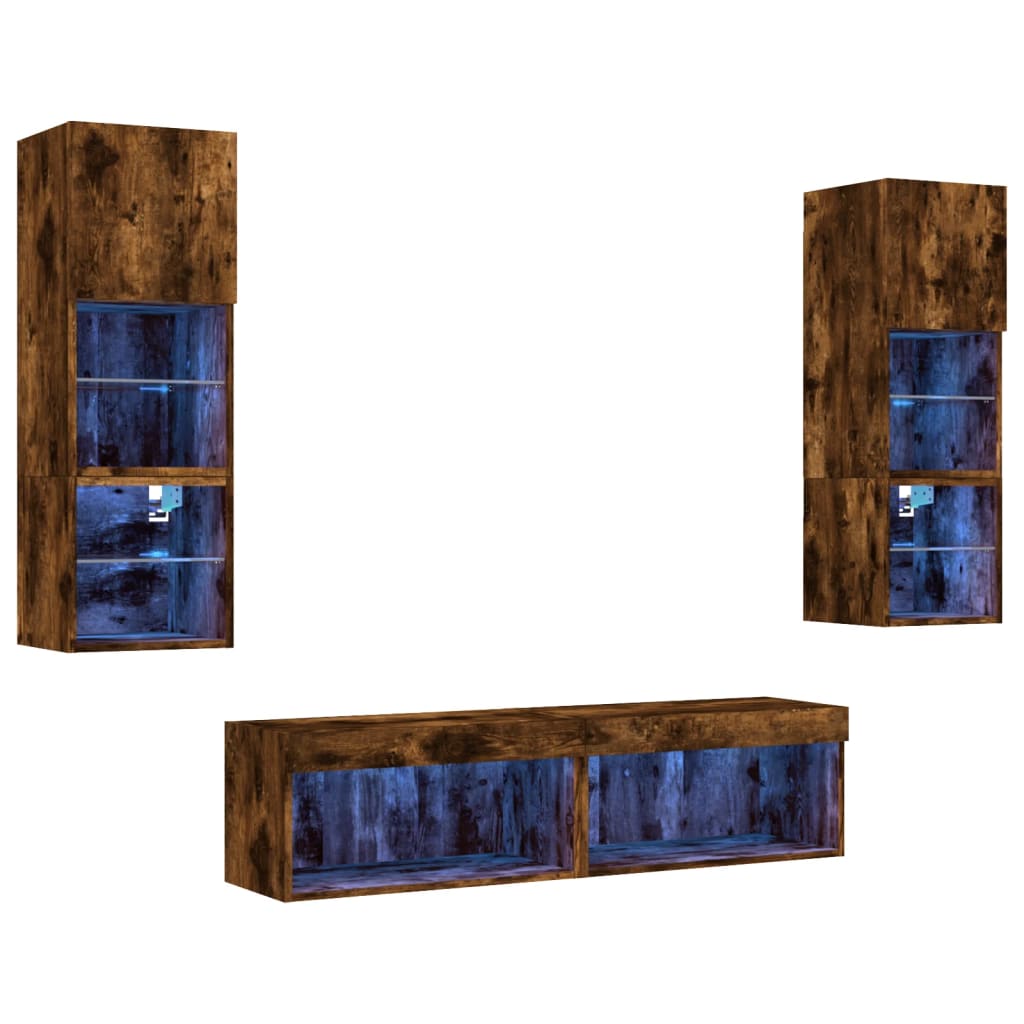 6-delige tv-wandmeubelset met LED bewerkt hout gerookt eiken is nu te koop bij PeponiXL, paradijselijk wonen!