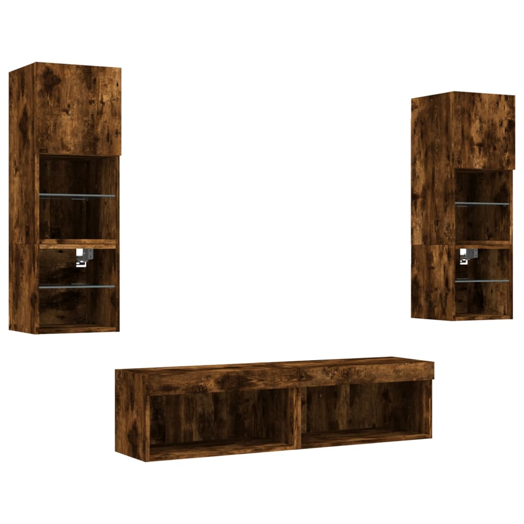 6-delige tv-wandmeubelset met LED bewerkt hout gerookt eiken is nu te koop bij PeponiXL, paradijselijk wonen!