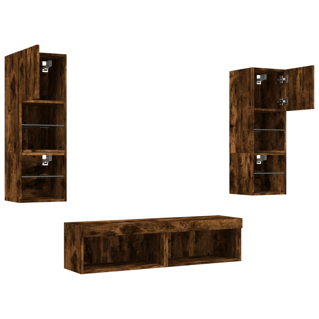 6-delige tv-wandmeubelset met LED bewerkt hout gerookt eiken is nu te koop bij PeponiXL, paradijselijk wonen!